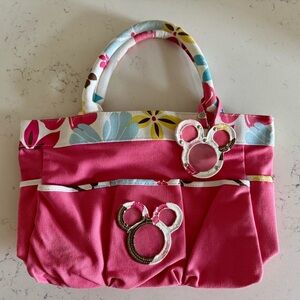 Disney Pink Floral Accent Tote with Mickey Charm